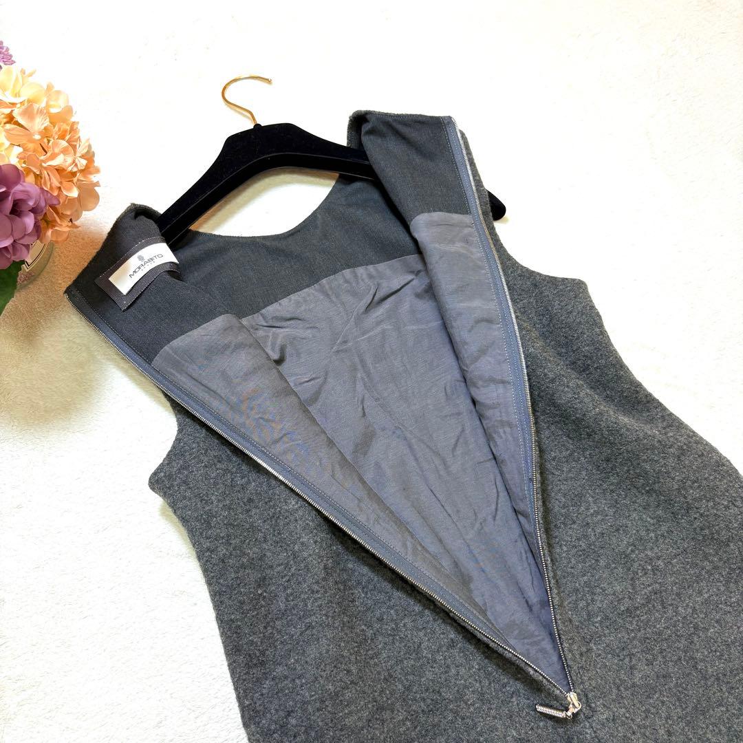 MORABITO STYLE 38 ウールワンピース グレー モニーレ装飾