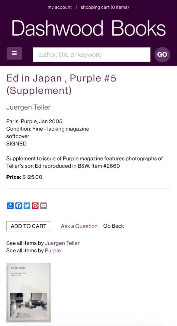 【美品】Juergen Teller「ed in japan」 purple