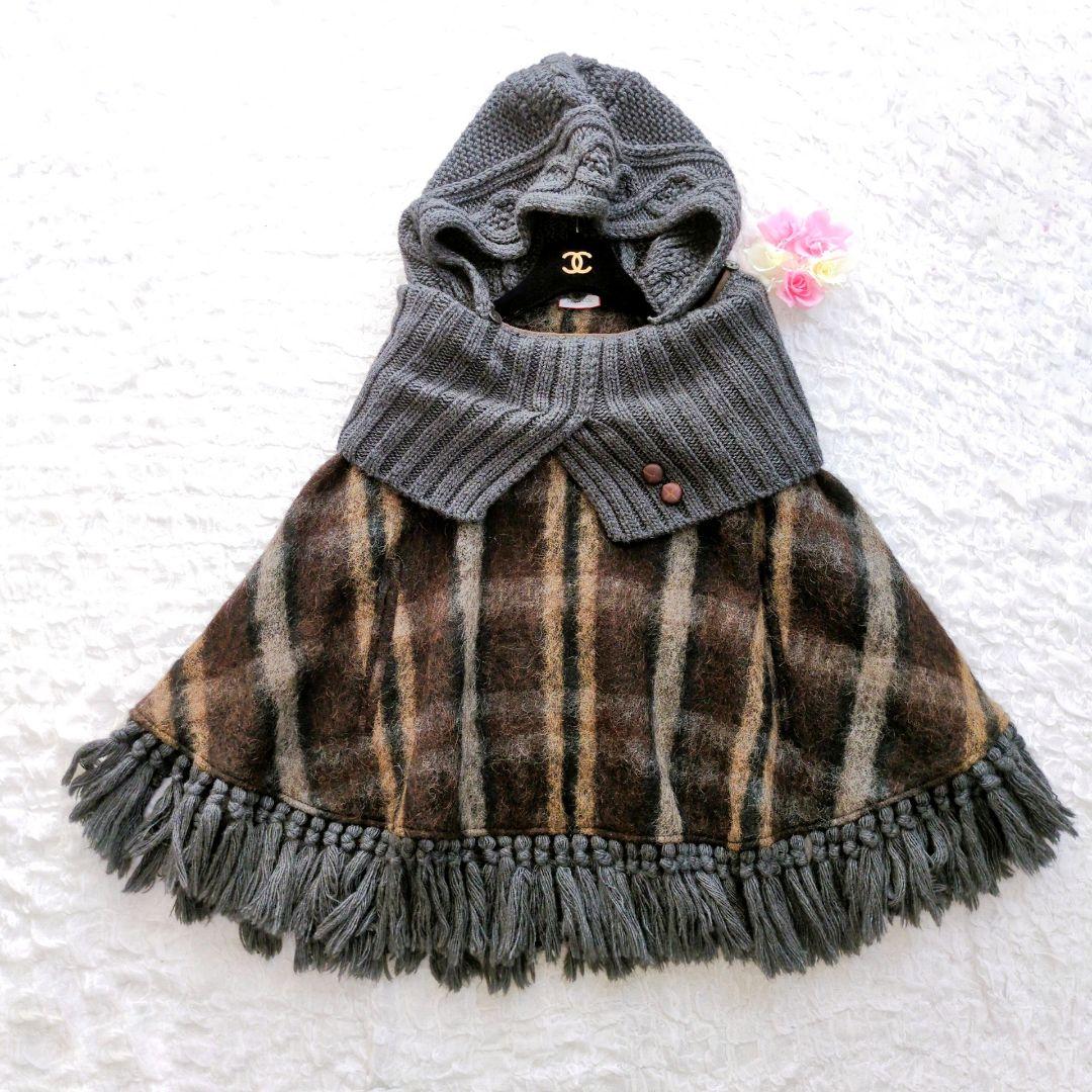 MAX＆Co　アルパカモヘヤポンチョ　チェック　ケープ　マックスマーラ