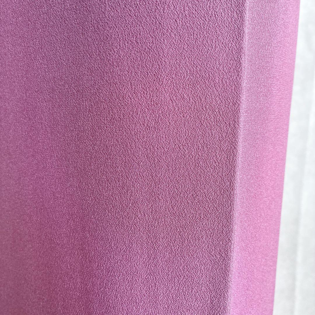 色無地　フルセット　着物　正絹　一つ紋　辻ヶ花の帯　赤紫　N5