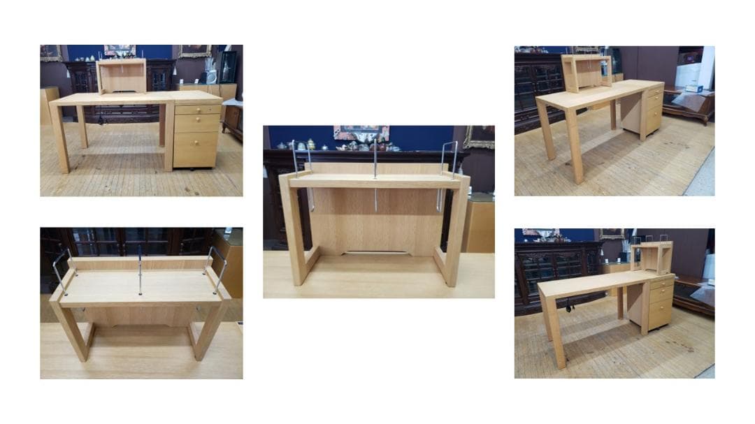 I48　美品　カリモク　無垢材使用　配置自由　学習机３点セット