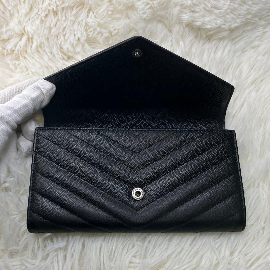 大人気✨サンローラン 長財布 キャビアスキン カサンドラロゴ ブラック