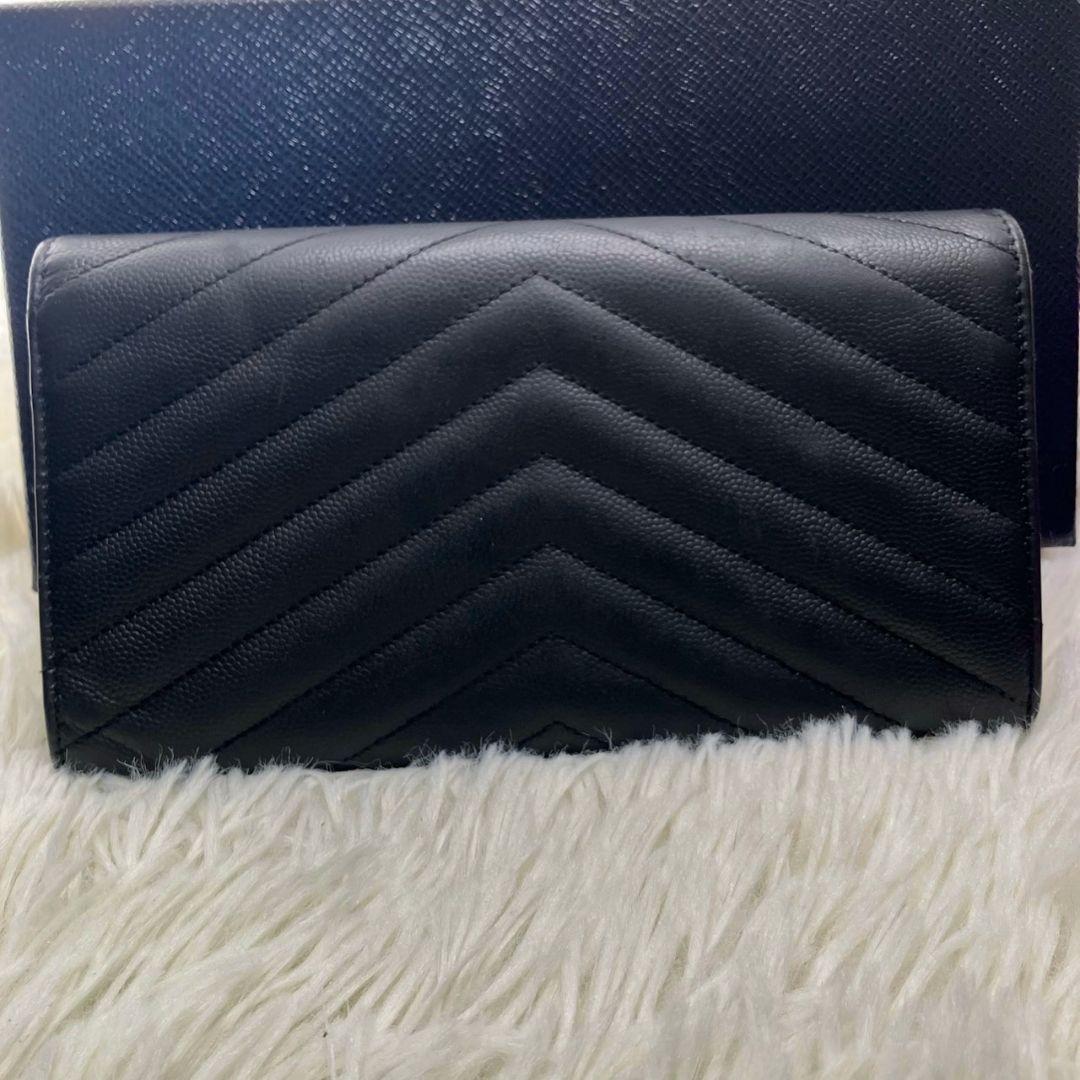 大人気✨サンローラン 長財布 キャビアスキン カサンドラロゴ ブラック