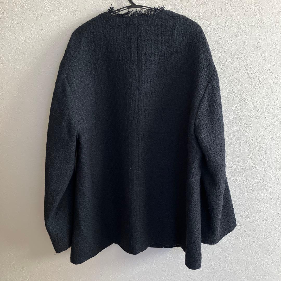 green label relaxingノーカラージャケット ネイビーツイード風