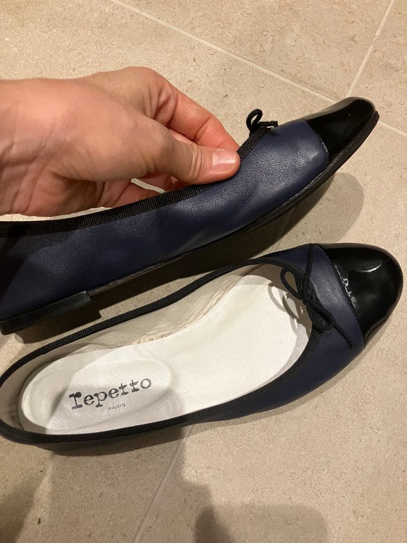 Repetto floraネイビー ブラック フラットシューズ 41