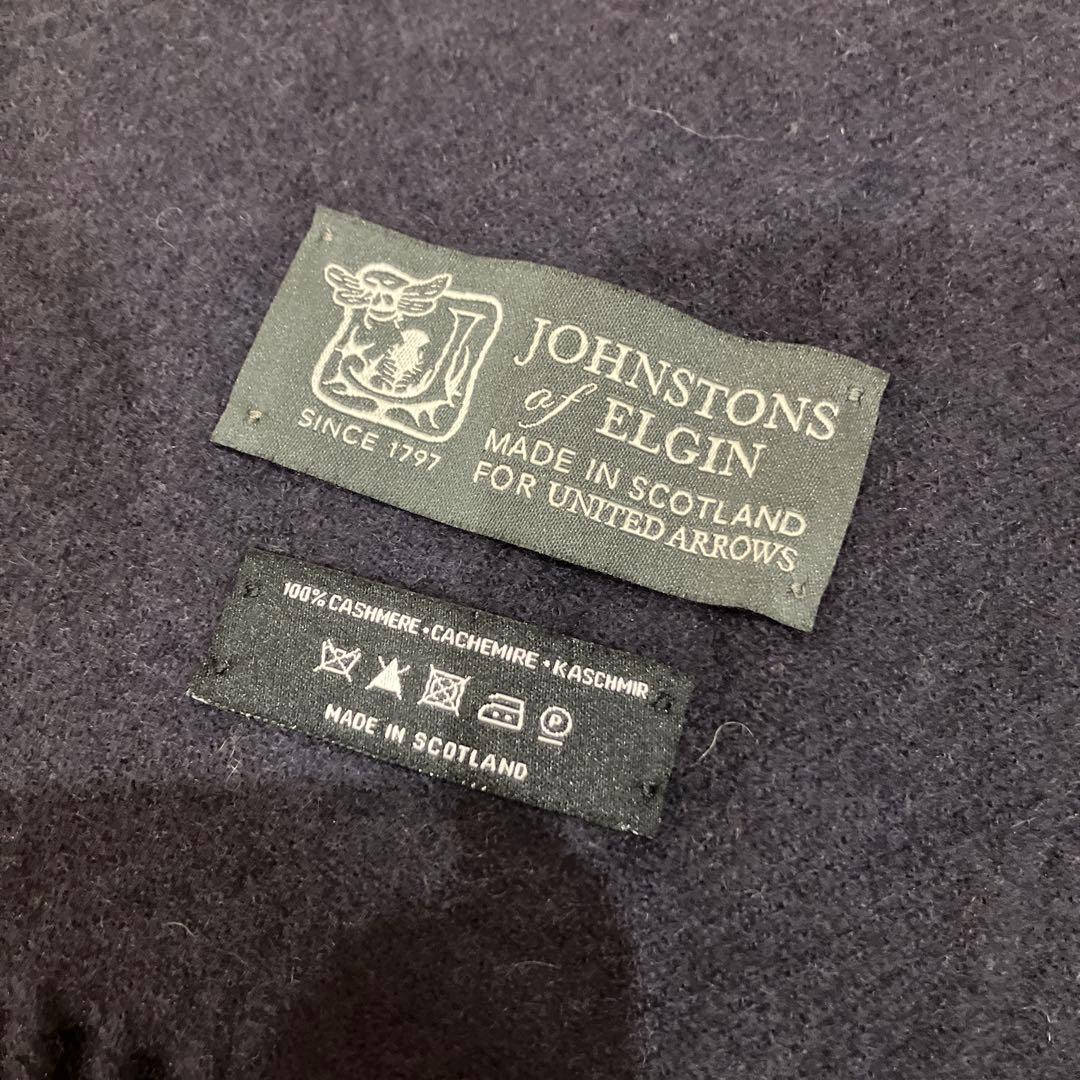 Johnstons of Elgin カシミヤ マフラー ネイビーソリッド