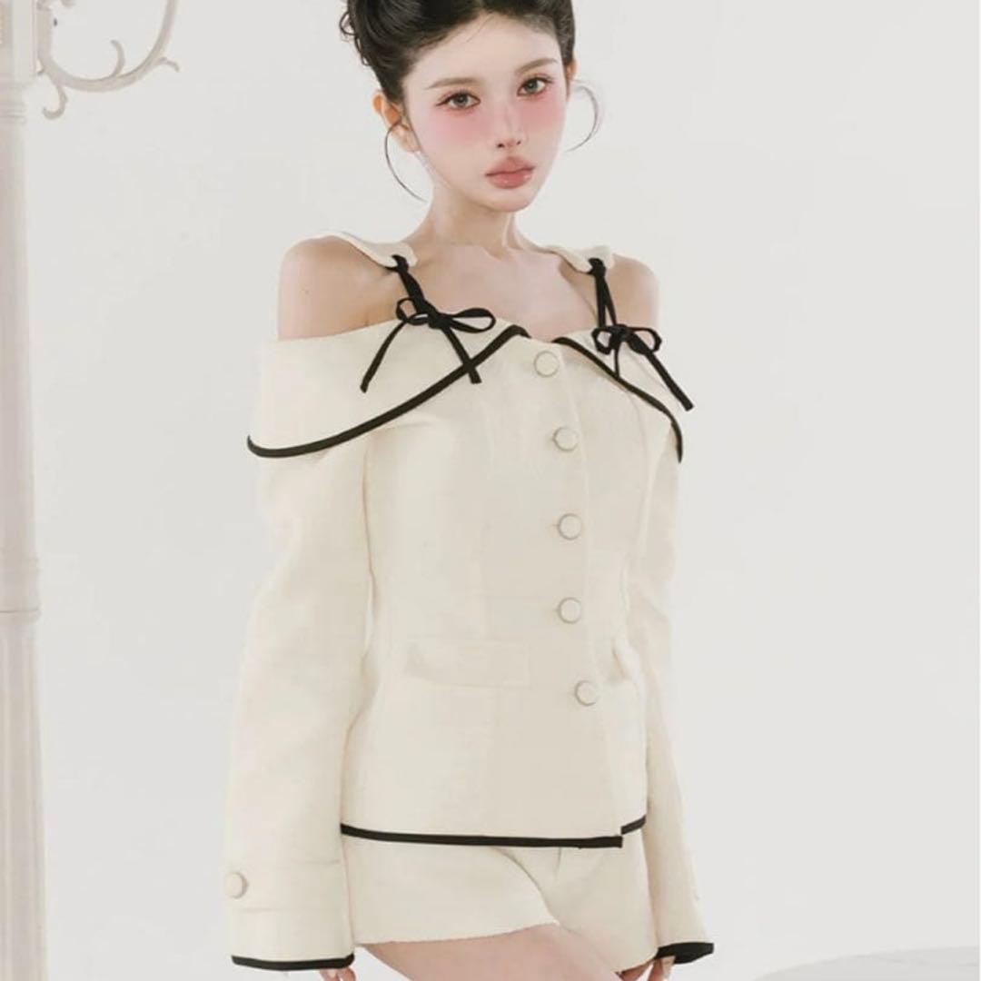 Darich ボンディングツイードオフショル チュニック アイボリー S