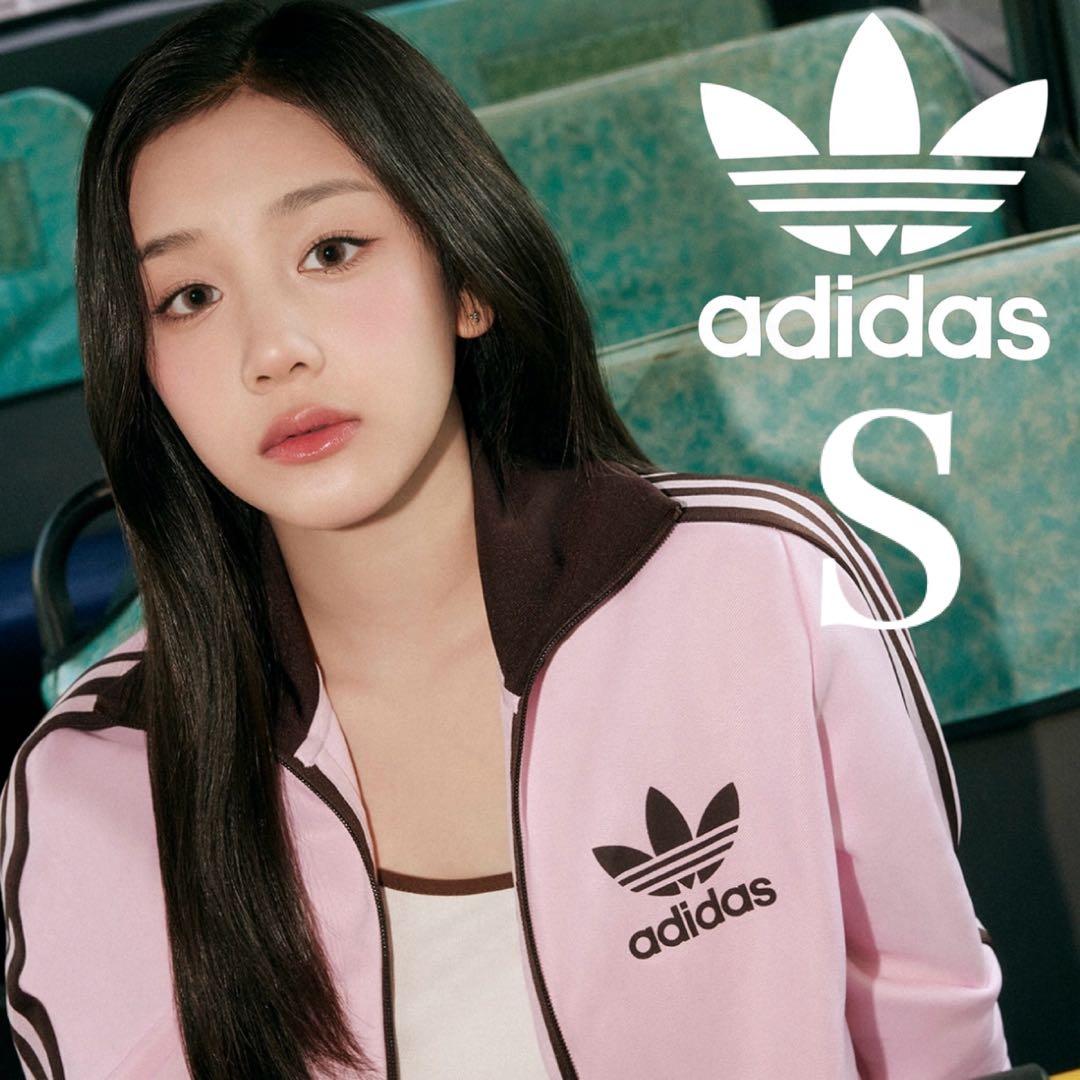 新品S⭐️韓国限定 adidas トラックジャケット 刺繍ロゴ ピンク×ブラウン