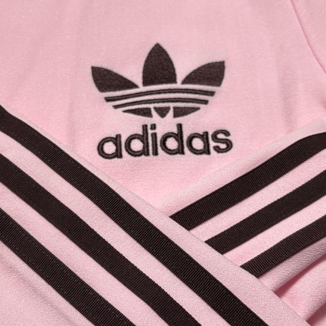 新品S⭐️韓国限定 adidas トラックジャケット 刺繍ロゴ ピンク×ブラウン