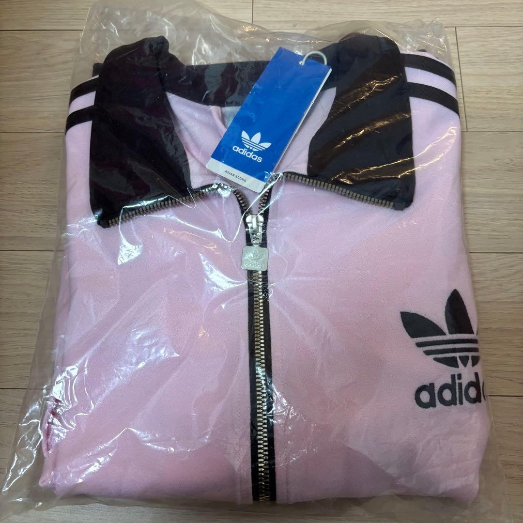 新品S⭐️韓国限定 adidas トラックジャケット 刺繍ロゴ ピンク×ブラウン