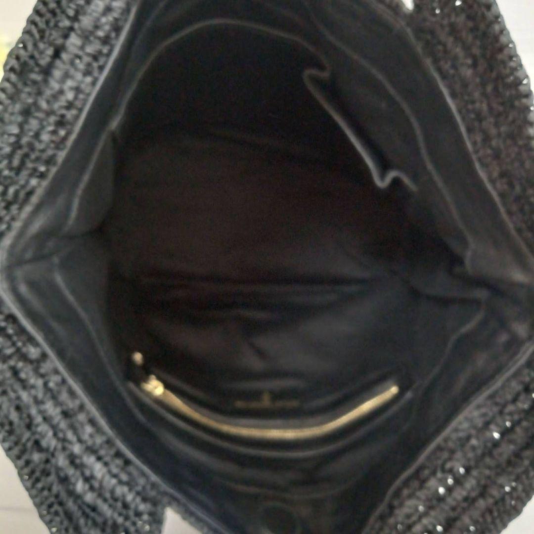 保存袋付き ヘレンカミンスキー カコバック リーフロゴ ラフィア レザー 黒