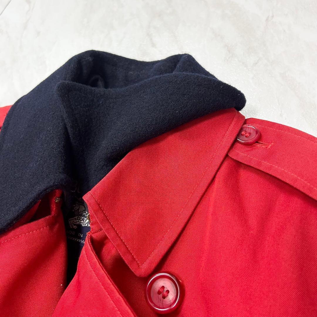 美品 バーバリー マキシ丈 ダブル トレンチコート ライナー ベルト 赤 L