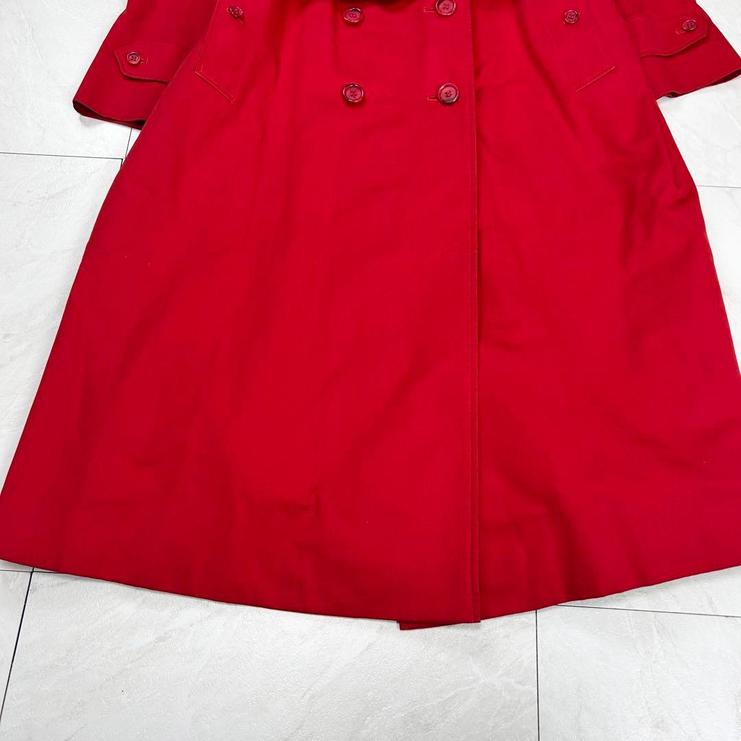 美品 バーバリー マキシ丈 ダブル トレンチコート ライナー ベルト 赤 L