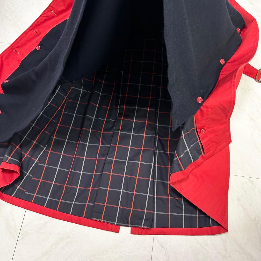 美品 バーバリー マキシ丈 ダブル トレンチコート ライナー ベルト 赤 L