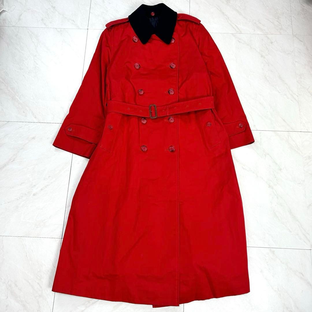 美品 バーバリー マキシ丈 ダブル トレンチコート ライナー ベルト 赤 L