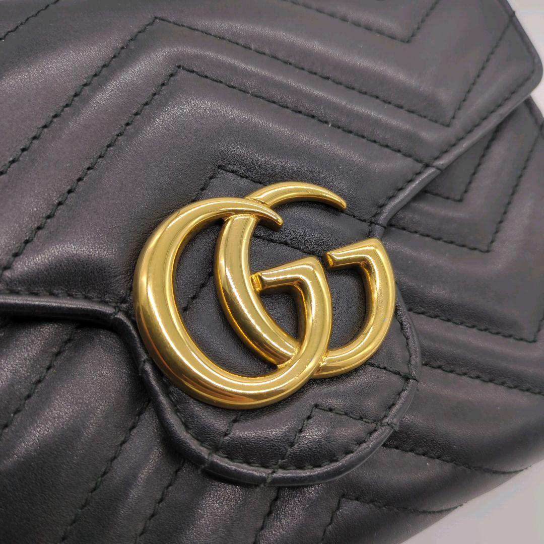 【入手困難・美品】グッチ☆チェーンウォレット GGマーモント キルティング 黒