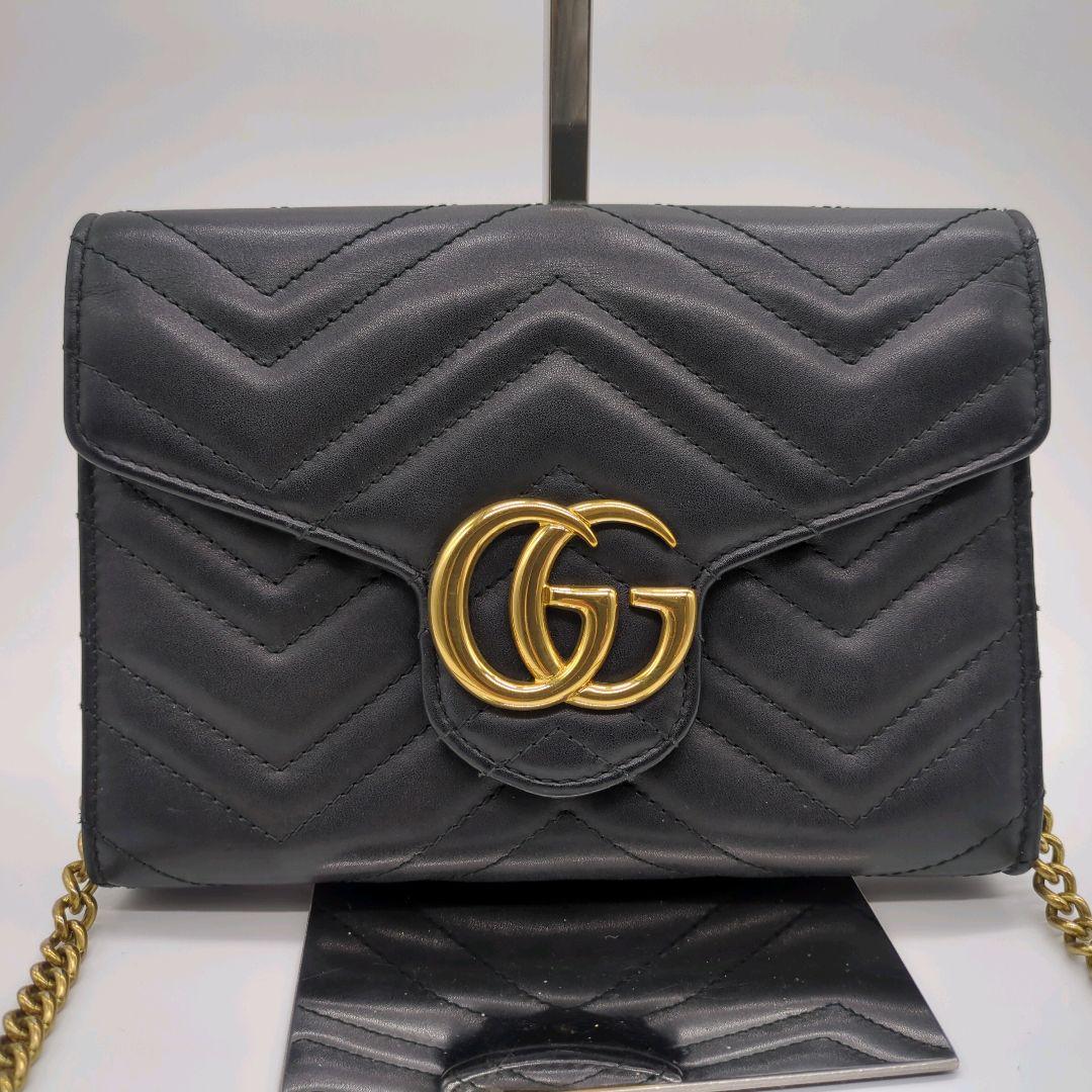 【入手困難・美品】グッチ☆チェーンウォレット GGマーモント キルティング 黒