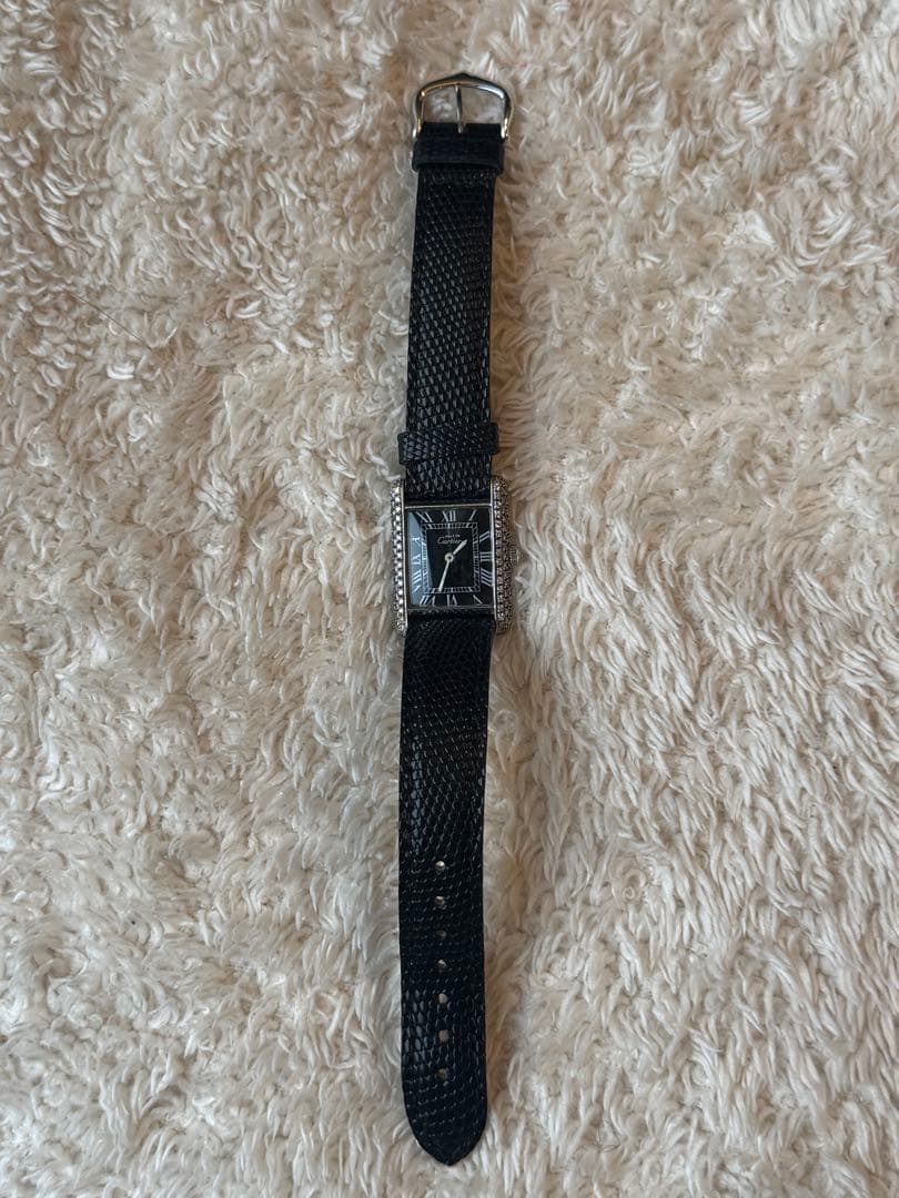 Cartierカルティエタンク 手巻きアフターダイヤ黒文字盤 レディース