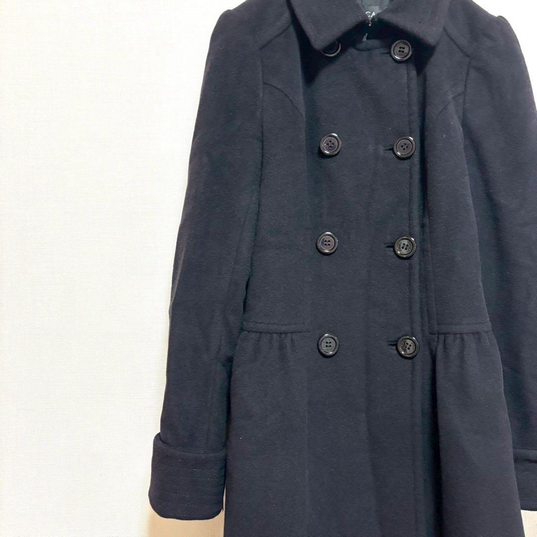 EPOCA ロングコート 黒 ブラック 40 アウター フレア 厚手 防寒