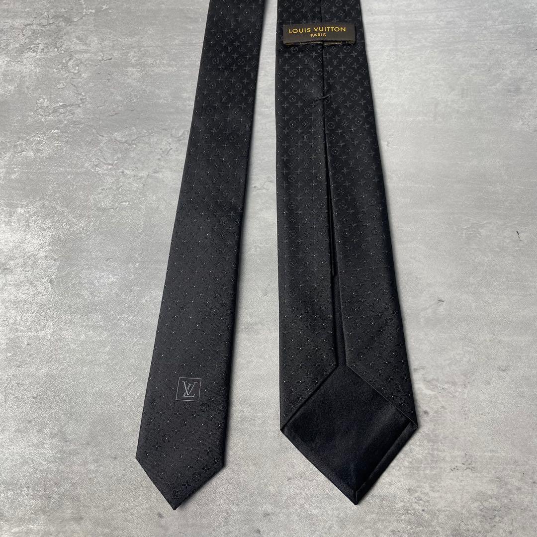 極美品 LOUIS VUITTON モノグラム 24K ピンドット ネクタイ 黒