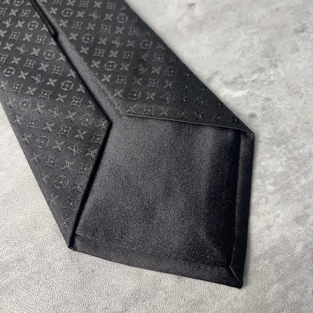 極美品 LOUIS VUITTON モノグラム 24K ピンドット ネクタイ 黒