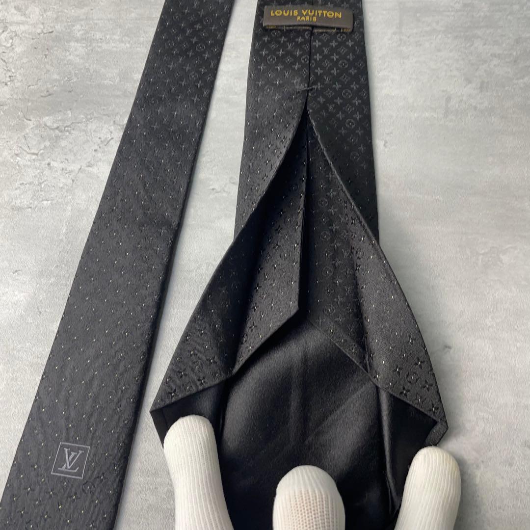 極美品 LOUIS VUITTON モノグラム 24K ピンドット ネクタイ 黒