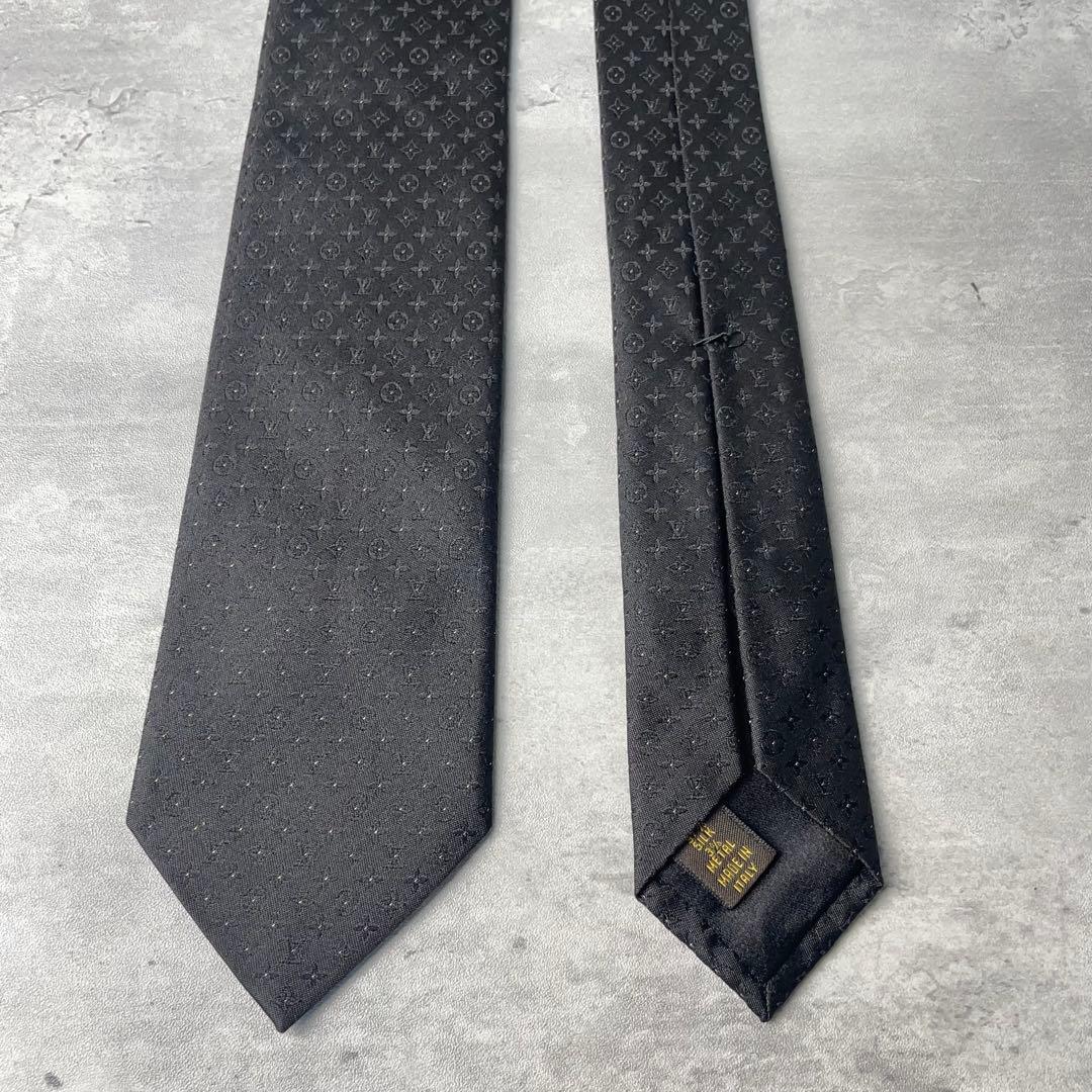 極美品 LOUIS VUITTON モノグラム 24K ピンドット ネクタイ 黒