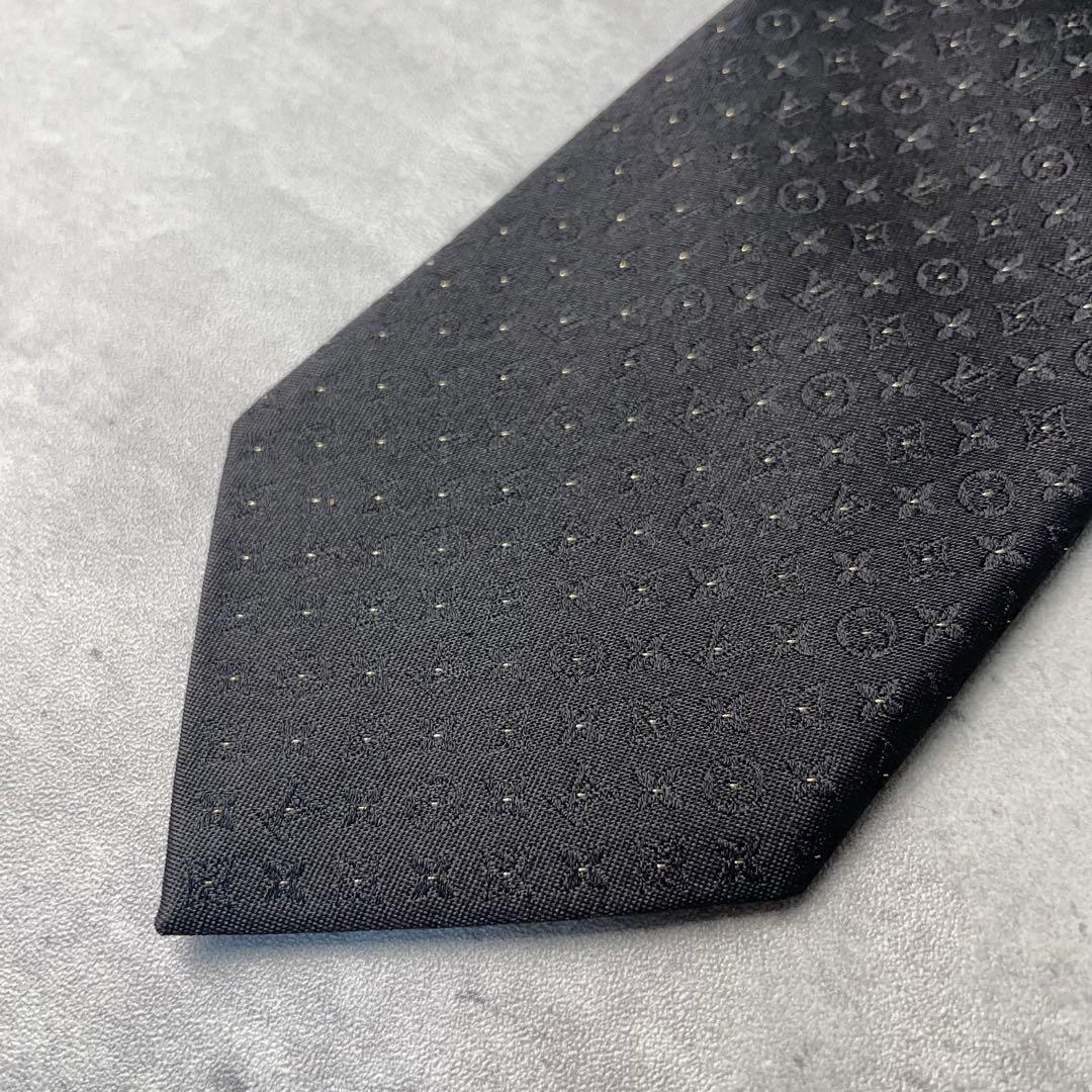 極美品 LOUIS VUITTON モノグラム 24K ピンドット ネクタイ 黒
