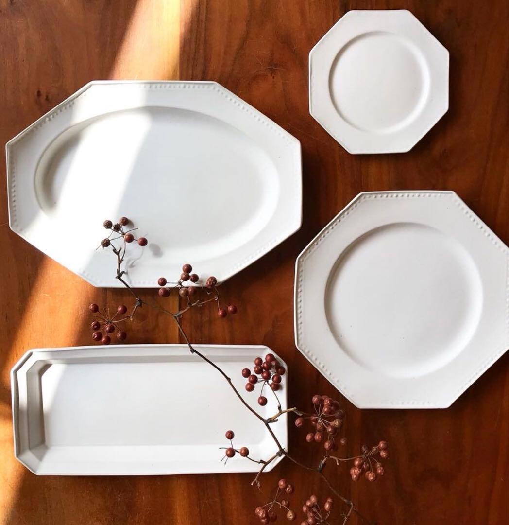 吉田健宗さん白釉オクトゴナル長皿 2枚