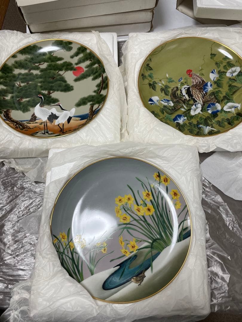 限定版フランクリンポーセリン 花鳥十二ヶ月 神無月 菊に雀 飾皿 絵皿プレート