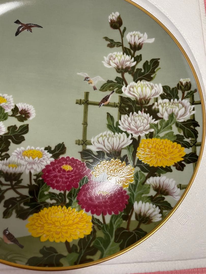 限定版フランクリンポーセリン 花鳥十二ヶ月 神無月 菊に雀 飾皿 絵皿プレート