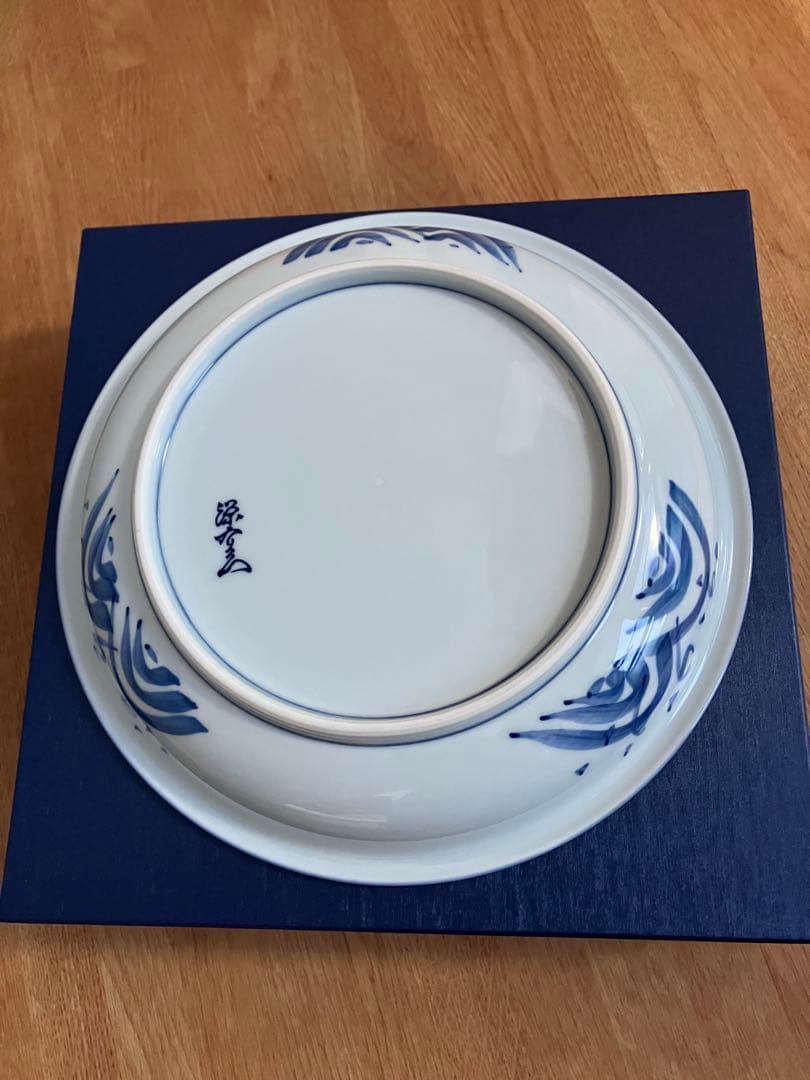 【新品】源右衛門 染付四海波 呉須 8寸皿 約25cm 箱入り 2枚揃え 工芸品