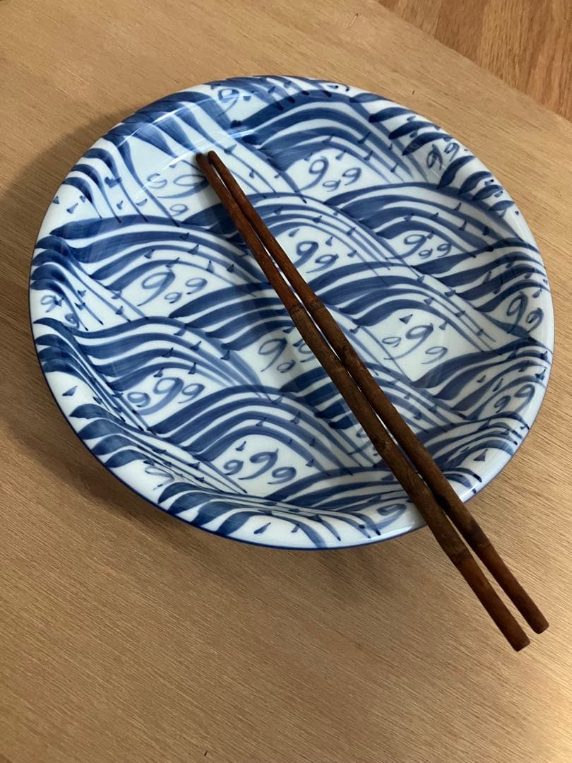 【新品】源右衛門 染付四海波 呉須 8寸皿 約25cm 箱入り 2枚揃え 工芸品