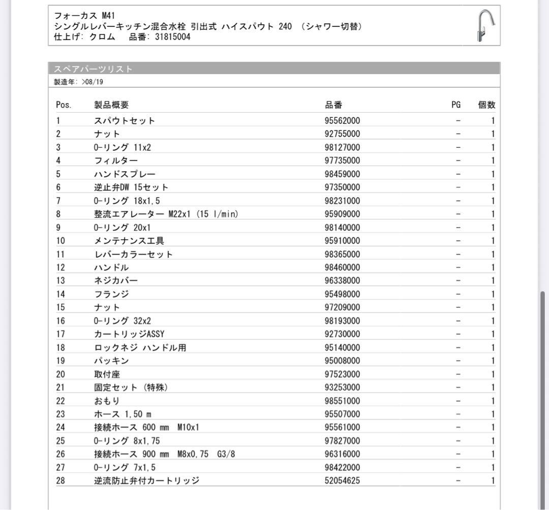 ハンスグローエ 31815004 M41 シングルレバーキッチン混合水栓