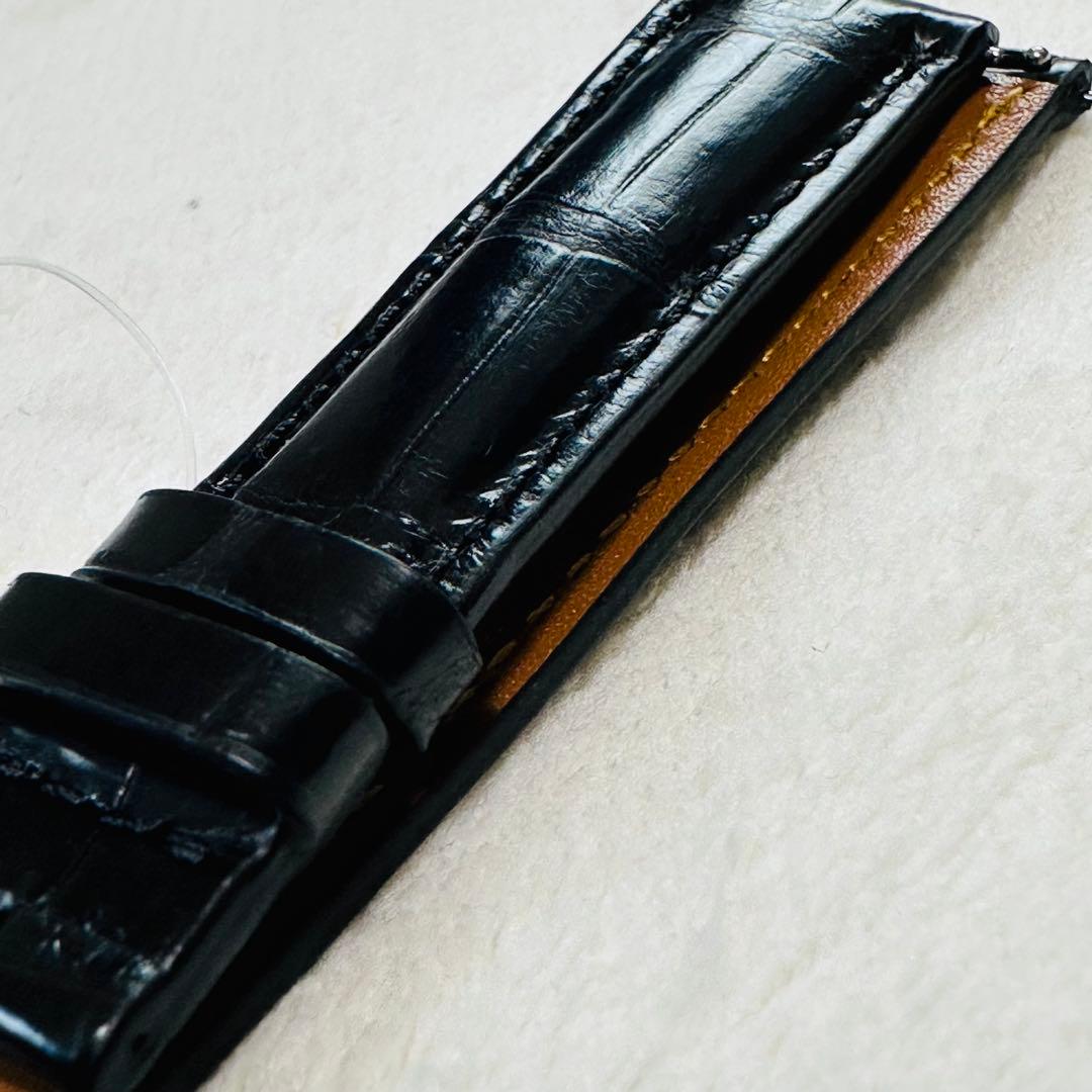 2006#19mm-16mmブラック★本物クロコダイル腕時計用ベルト★スイス製