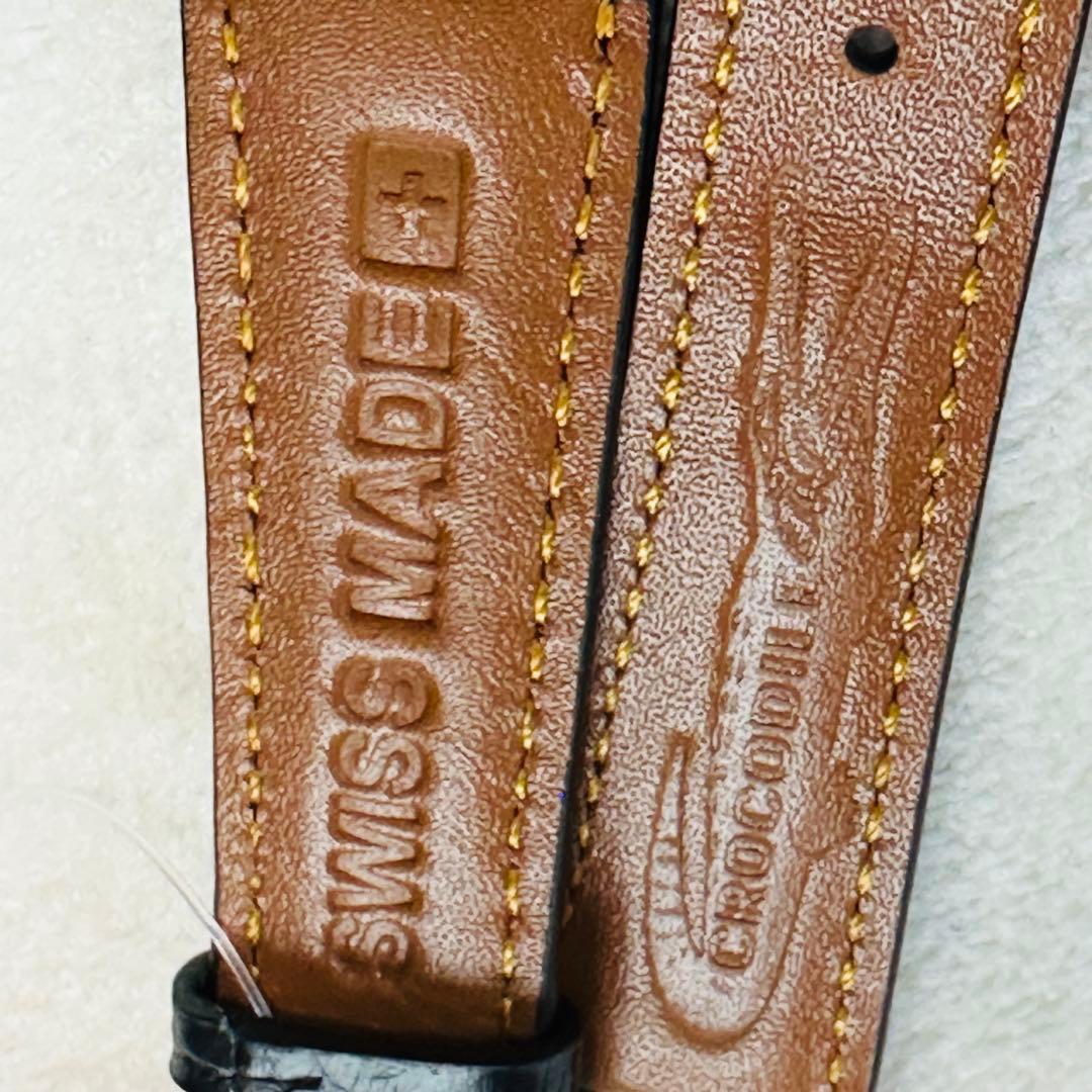 2006#19mm-16mmブラック★本物クロコダイル腕時計用ベルト★スイス製