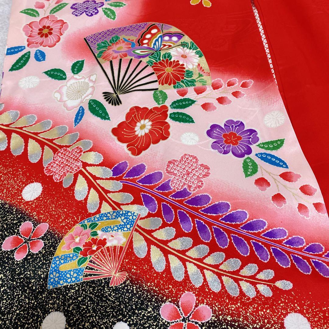 七五三 7歳 正絹 着物 袋帯 バッグ 草履 小物 フルセット 赤 金 黒