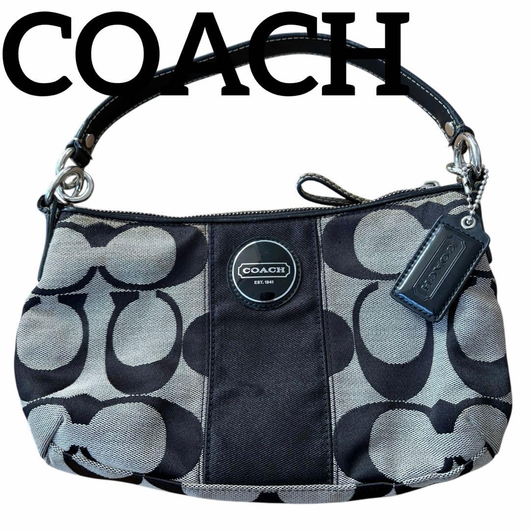 【極美品】COACH コーチ ワンショルダー キャンバス ブラック シグネチャー