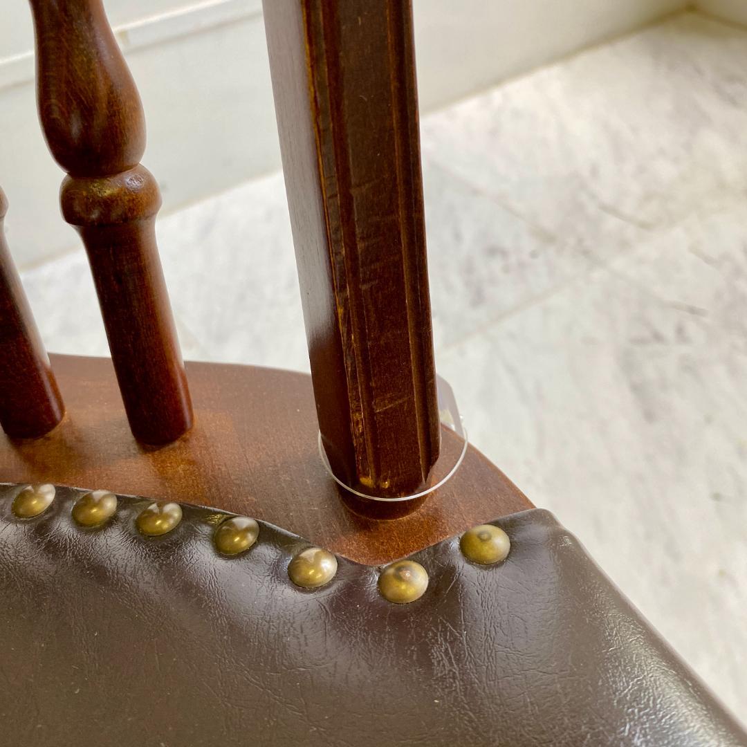 秋田木工 ビンテージ ダイニングチェア ① 木製 曲木椅子 レザー 鋲打ち