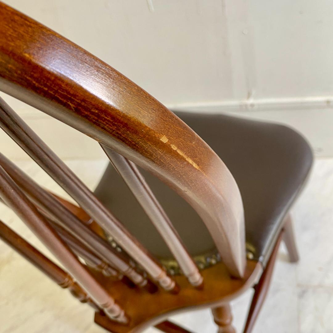 秋田木工 ビンテージ ダイニングチェア ① 木製 曲木椅子 レザー 鋲打ち