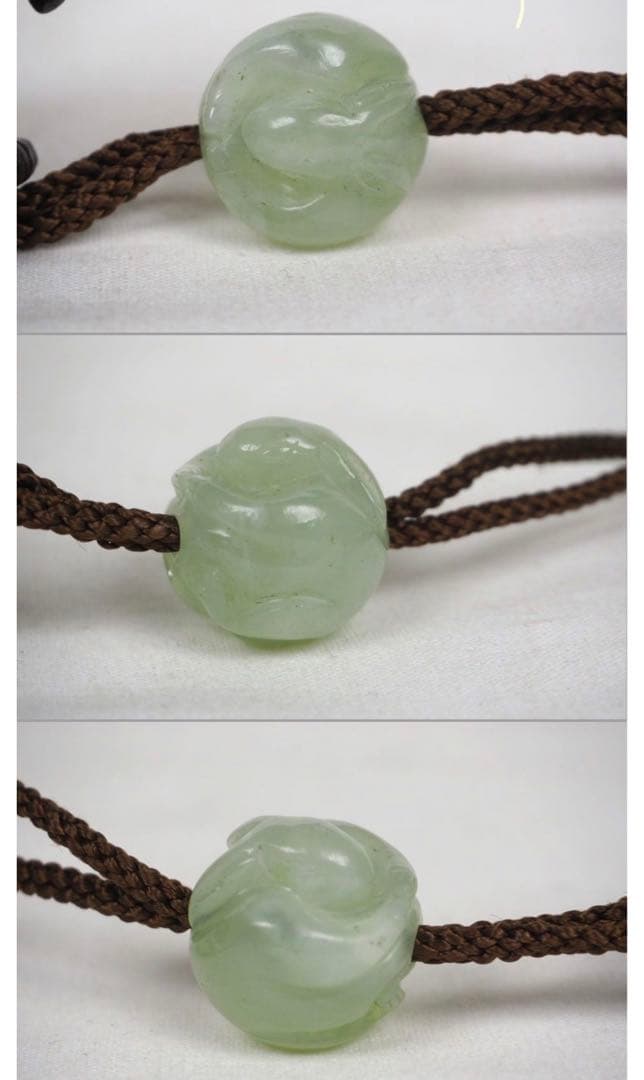 送料無料　緑檀根付　鼠　緒締め玉付　提げ物　在銘