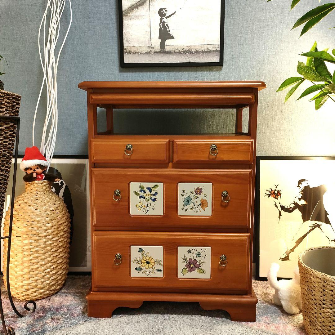 ヴィンテージ バレンシア スパニッシュタイル チェスト 北欧カントリー 収納