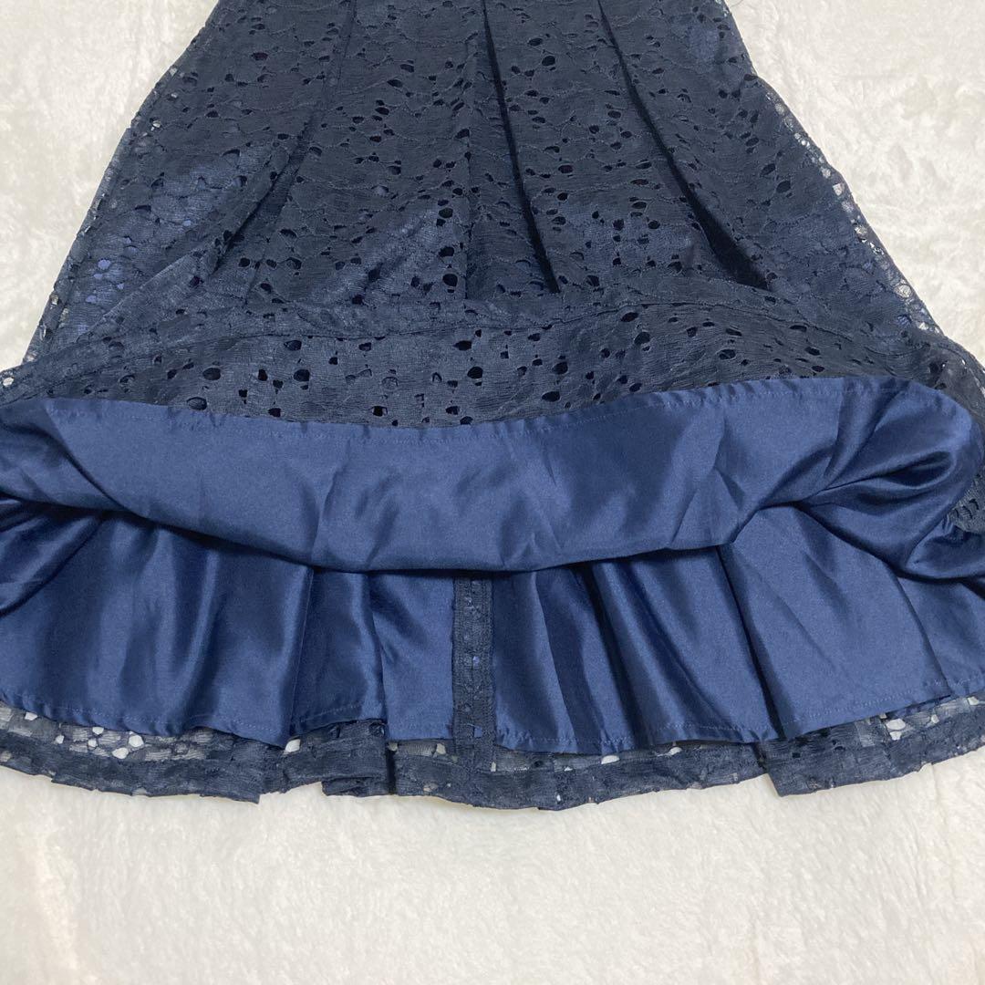 極美品✨ポンポネットジュニア　総レースワンピース ボレロカーディガン 紺 160