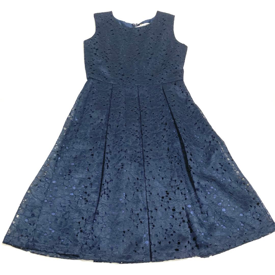極美品✨ポンポネットジュニア　総レースワンピース ボレロカーディガン 紺 160