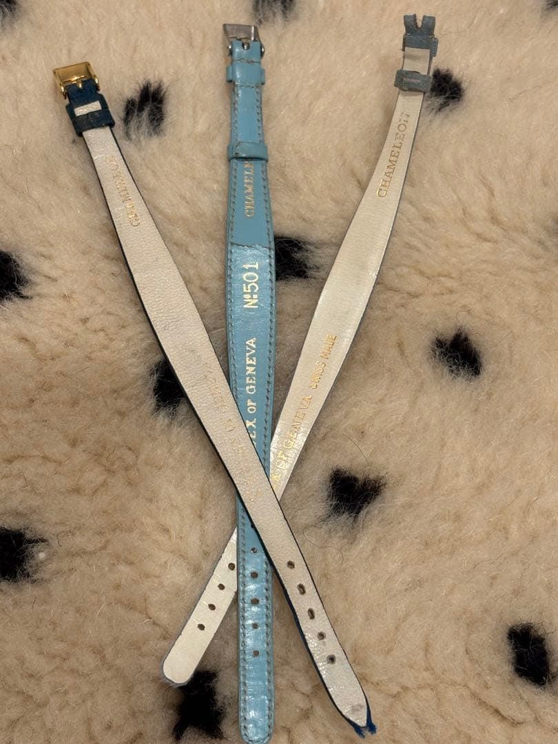 ロレックス　カメレオン　純正ベルト3本セット　ブルー系（水色革&サテン紺サテン）