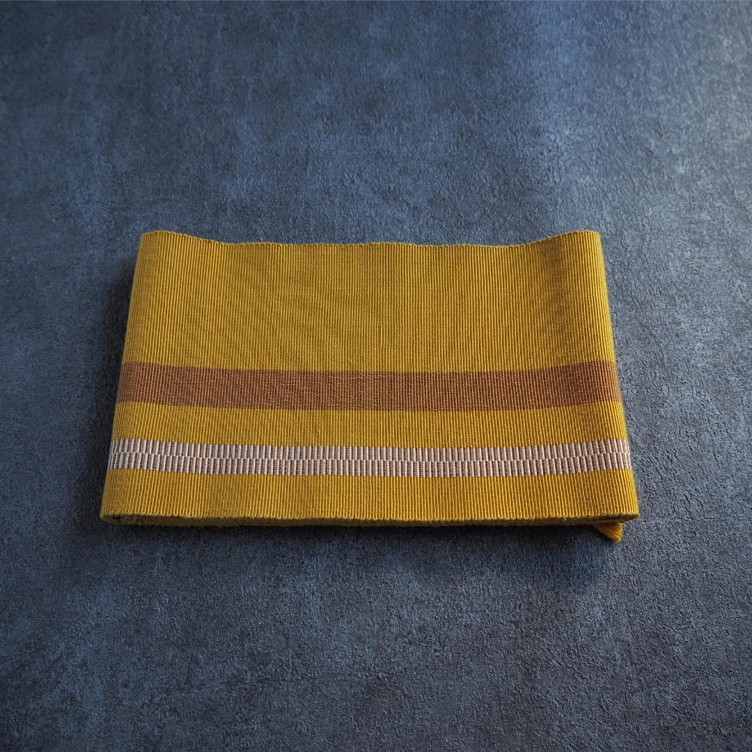 【特別最終SALE 】本場黄八丈 正絹 半幅帯♪ 草木染め 縞 黄金色 茶色 縞