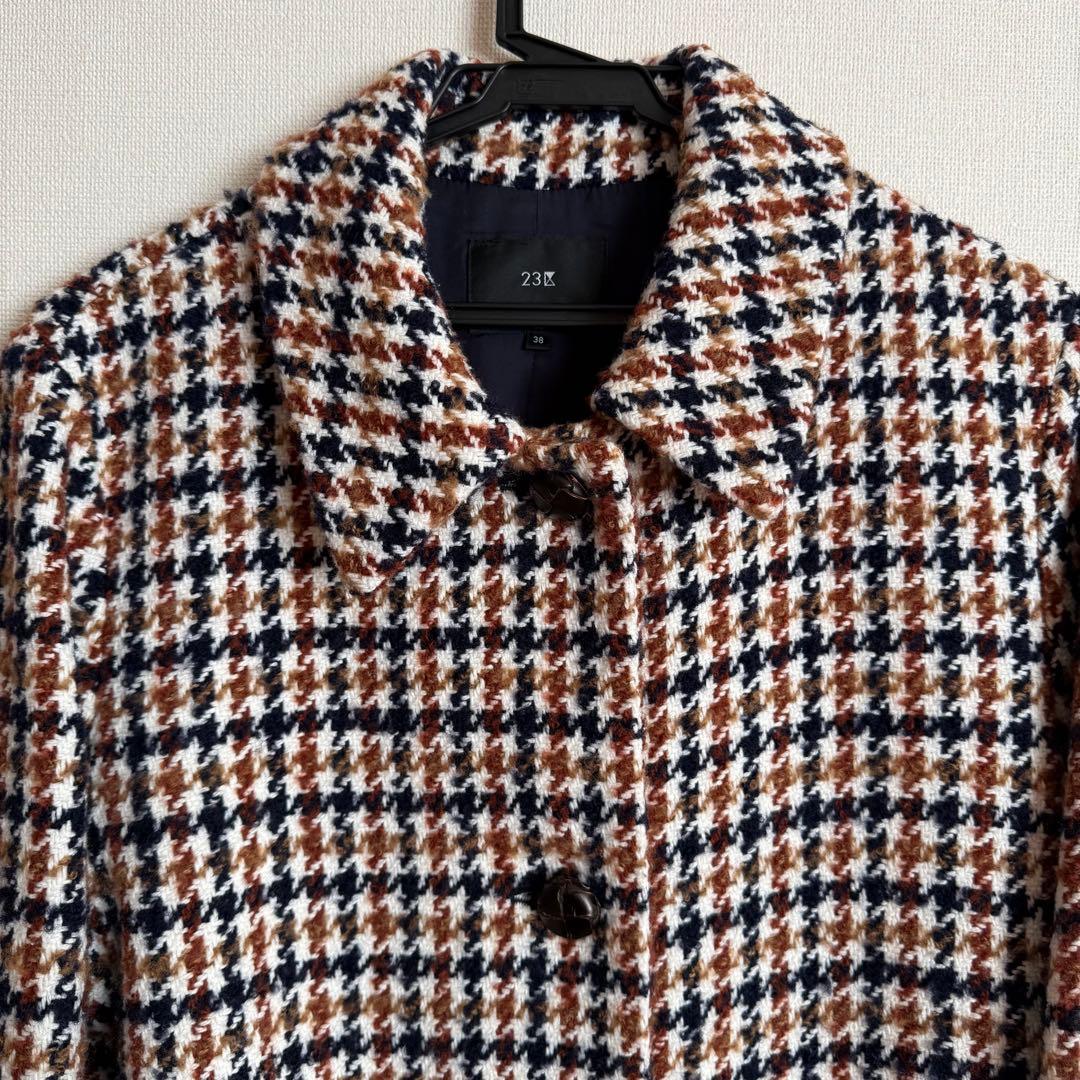 【23区】ループヤーン チェック ツイード ロングコート