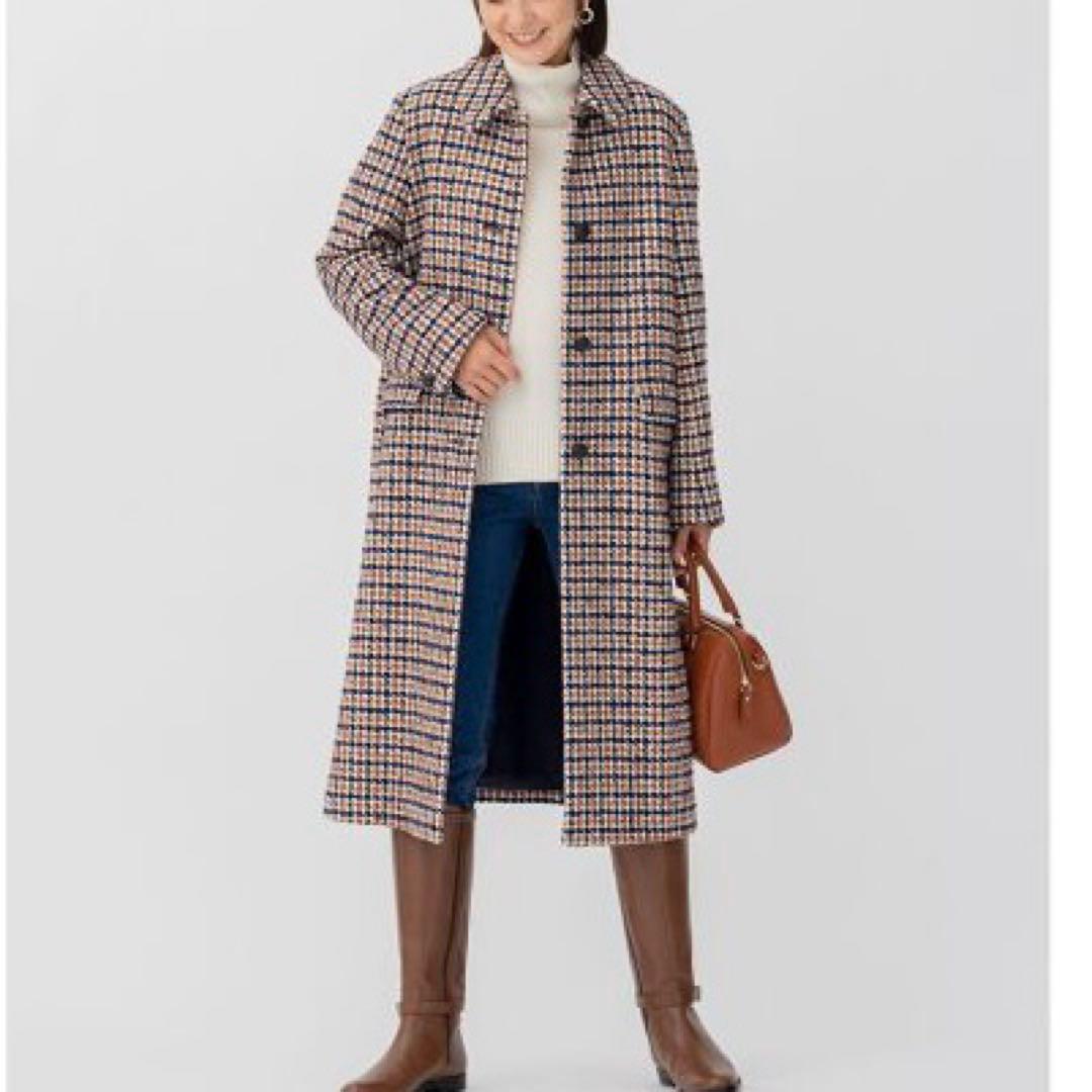 【23区】ループヤーン チェック ツイード ロングコート