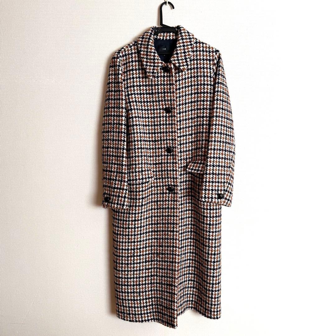 【23区】ループヤーン チェック ツイード ロングコート