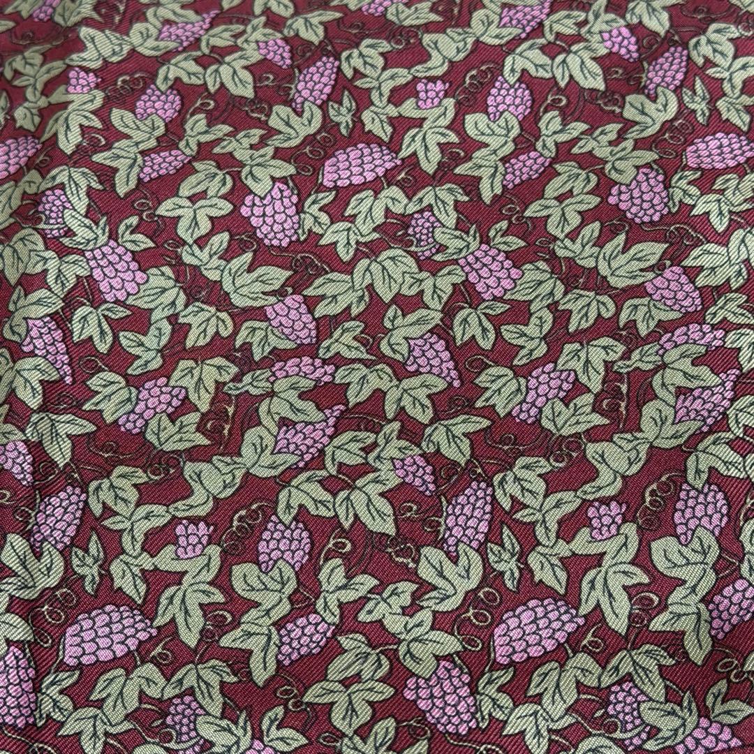 HERMES エルメス シルク カシミヤ フリンジマフラー 葡萄柄 ワインレッド